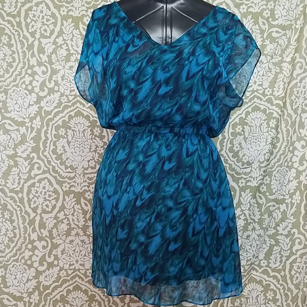 Blue Teal Express Dress Sheer Layer Blue Liner S